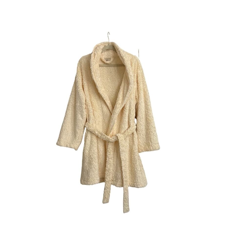 Charlotte Cozy Sherpa Ivory Cream Comfort Belted Bathrobe Size Large